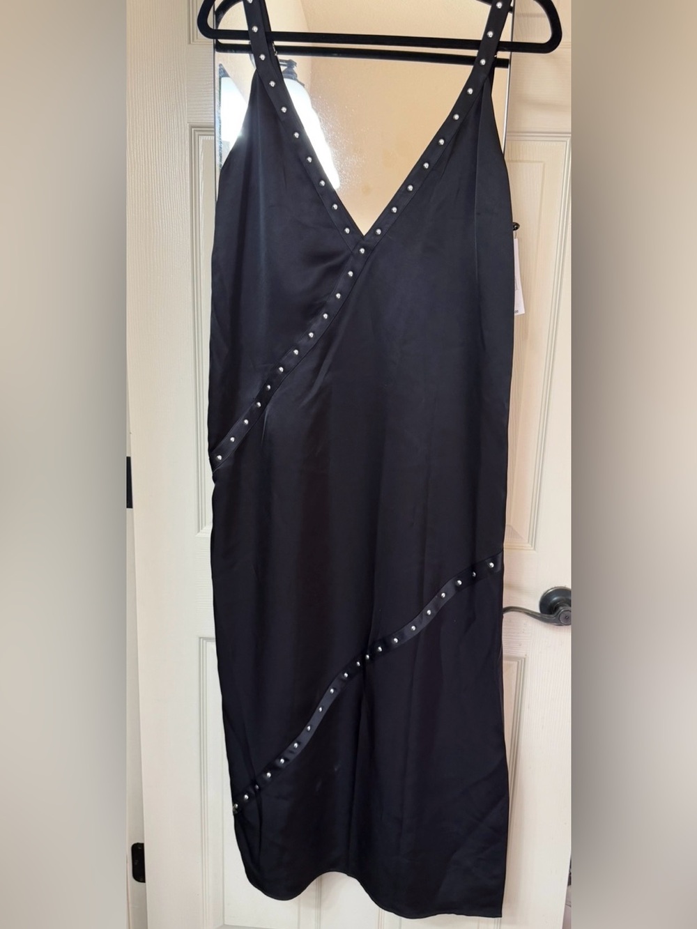 Rebecca Minkoff Black Stud-Trim Midi Slip Dress